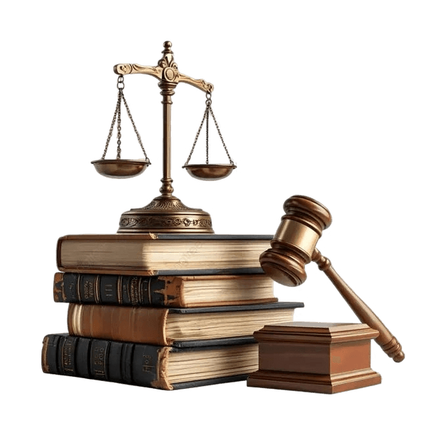 Scales of justice atop law books beside a gavel